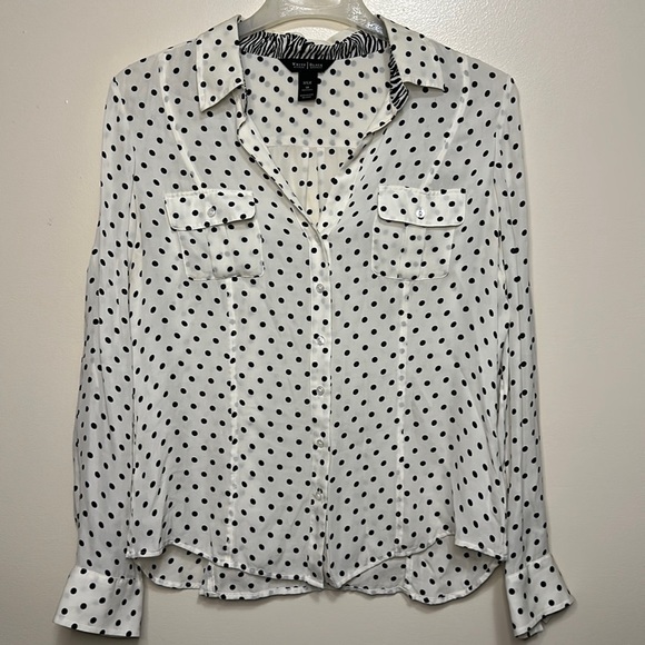 White House Black Market Tops - White House Black Market 100% Silk Women’s Polka Dot Button Up Medium